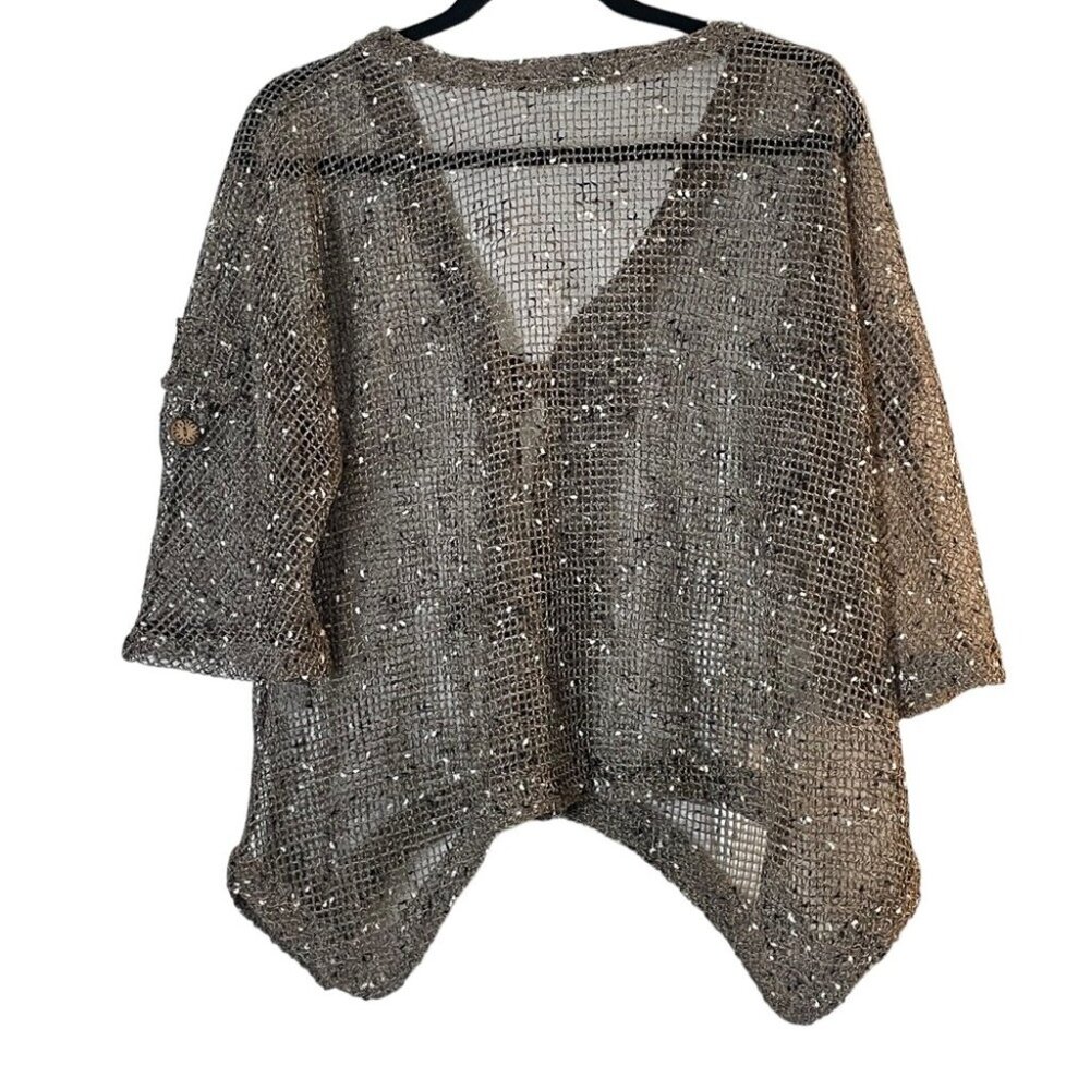 Lulu-B Vintage Open Knit Cardigan Boho Beach Kimono Layering Top Brown Medium - Picture 4 of 9